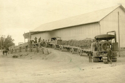  Grain sacks at the Tulare warehouse.